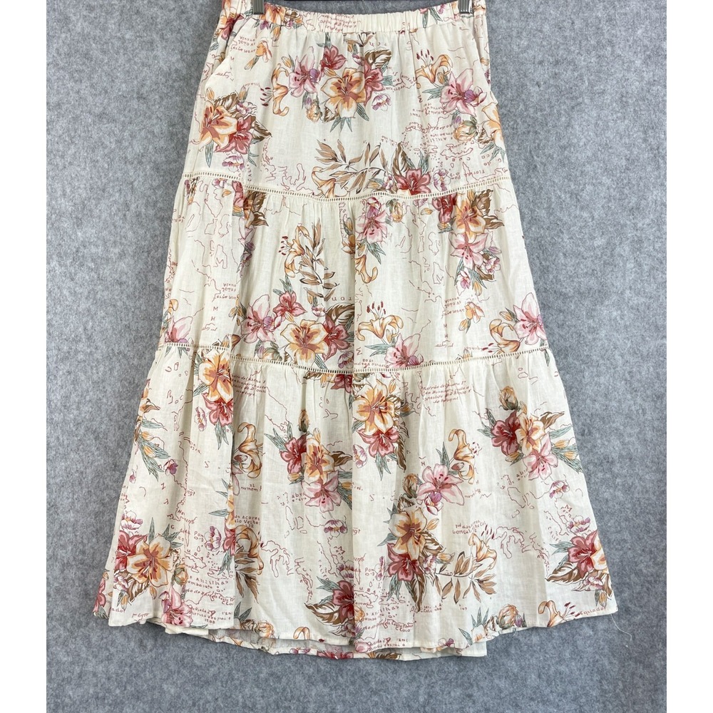 Calypso St Barth Tiered Maxi Skirt Womens Medium Floral Lace Resort Beach NWT